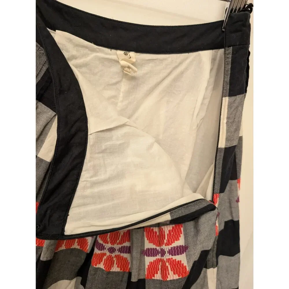 Anthropologie Floreat‎ Floral Embroidered Do Si Do Plaid Pleated Skirt Twee Y2K